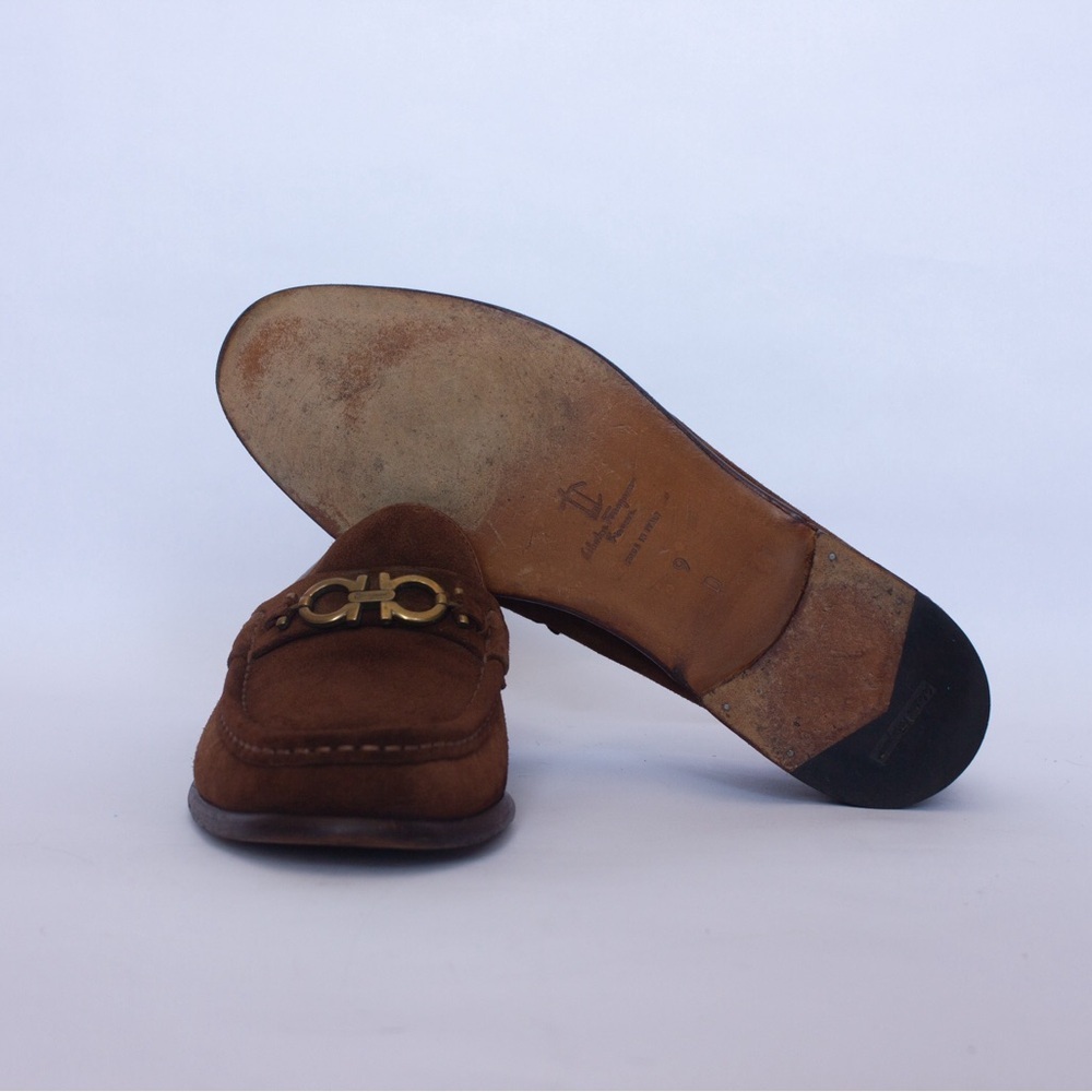 850$Ferragamo Moccasin Gancini Testa Di Moro Ornament Suede Mens SZ:9 - Picture 11 of 14